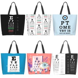 Sacs à provisions Noir Snellen Chart Sac à bandoulière Test de vision Optique Optique Lunettes de médecine des yeux Dames Sac à main Fourre-tout réutilisable Grand 231215