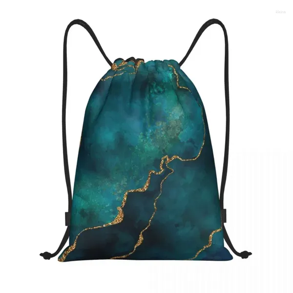 Sacs à provisions Bleu et Turquoise Agate Gemstone Sac à cordon Femmes Hommes Pliable Sports Gym Sackpack Formation Stockage Sacs à dos