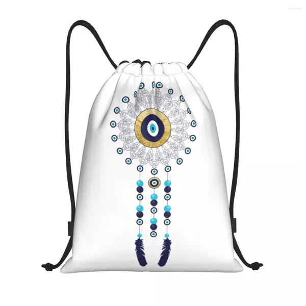 Sacs à provisions Boho Chic Evil Eye Mandala Catcher Dream Catcher DrawString Backpack Gym Sport Sackpack Foldable Hamsa Nazar Bohemian Training Sac