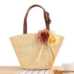 Shopping Tassen Bolso de Playa CON Flores A Para Mujer Bandolera Paja Ratn Tejida Bohemen Mano Y Monederos Bali Bolsas Tejidas 220303