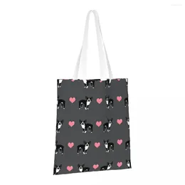 Sacs de courses Boston Terrier Love Hearts, fourre-tout pliable d'épicerie réutilisable, lavable, léger et robuste, en Polyester, cadeau