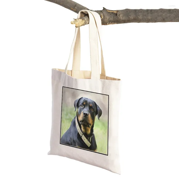 Bolsas de compras valientes Rottweiler impresa dama comprador bolso lienzo de lona reutilizable doble lado lindo mascota animal casual homónimo