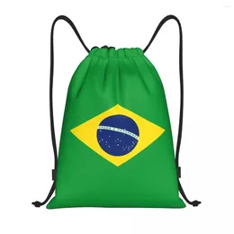 Sacs à provisions Drapeau du Brésil Cordon Sac à dos Femmes Hommes Sport Gym Sackpack Portable Sac de formation Sac