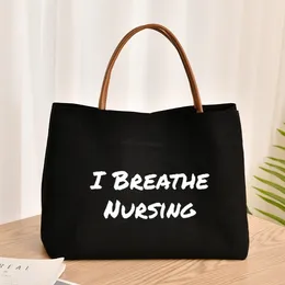 Boodschappentassen ademen verpleegkundige print tas cadeaus voor rn werk vrouwen canvas strand reizen aanpassing druppel