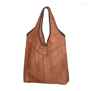 Sacs à provisions en cuir marron Texture épicerie fourre-tout mode Vintage médiéval Shopper sac à bandoulière grande capacité sac à main