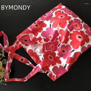 Sacs à provisions Bymondy Femmes Éco-Friendly Floral Rose Red Dames Tote Bag Shopper Reusable Cotton Tissu Hands Sacs