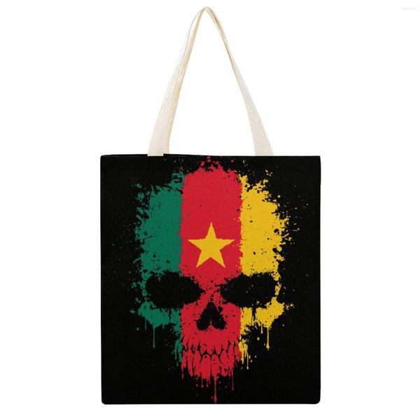 Sacs à provisions toile sac fourre-tout Double chaotique Cameroun drapeau éclaboussures crâne drôle nouveauté classique cordon sac à dos sac à main