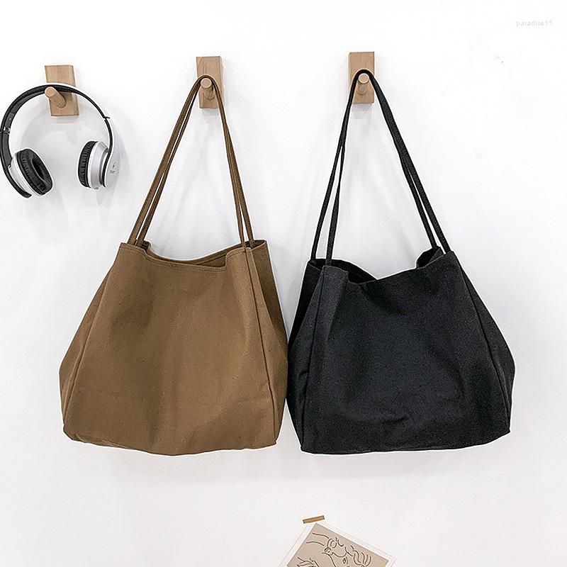 Shopping Bags Canvas Women's Shoulder Bag Large Capacity Totes Travel Solid Color Woman Cloth Handbags Shopper Eco Friendly Tote