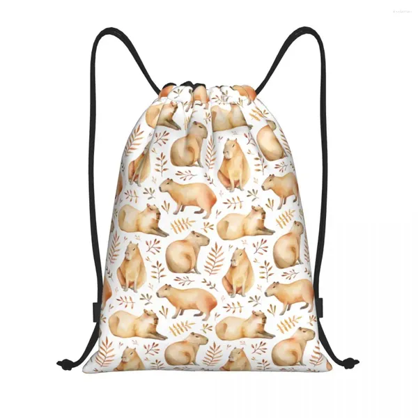 Bolsas de compras Capybaras Family Leafs Mochila con cordón Deportes Bolsa de gimnasio para hombres Mujeres Sackpack