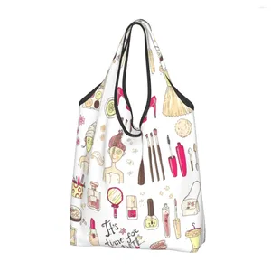 Bolsas de compras Chica de dibujos animados Herramientas cosméticas Esmalte de uñas Bolsa de comestibles Moda Shopper Tote Hombro Gran capacidad Bolso portátil