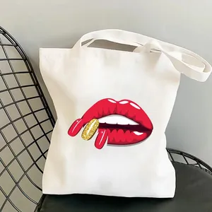 Boodschappentassen cartoon shopper dame schouder sexy lippen nagels casual opvouwbare tas handtas vrouwen elegant canvas tas