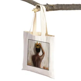 Sacs à provisions décontractées Beautifier Black Shopper Lady Canvas Tote Handsbag Reusable Cartoon Fashion African Girl Sac pour femmes