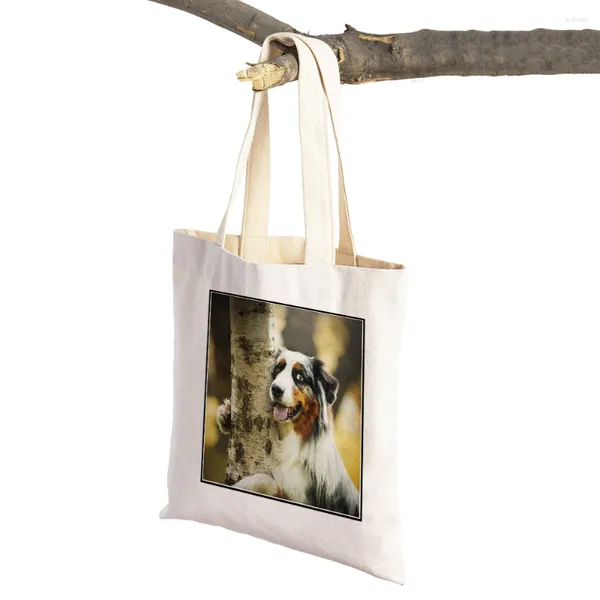 Bolsas de compras mascota de mascota casual escocia fronteras collie supermercado bolso de comprador animal de moda plegable para mujeres bolso de hombro