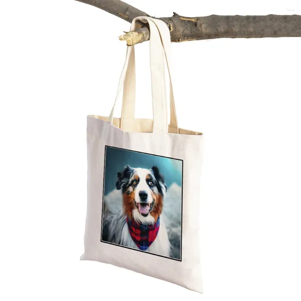 Bolsas de compras Escocia casual Border Border Collie Canvas Lady Homoding Handbag Reusable Doble impresión Pet Animal Viajes Mujeres Mujeres