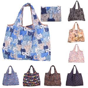 Bolsas de compras Cat Panda Animal Flower Pattern Bolsa plegable grande Fácil de llevar Capacidad reutilizable Bolso de almacenamiento ecológico 231013