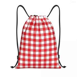 Sacs de courses à carreaux en tissu à carreaux, sac à cordon pour femmes et hommes, sac de sport pliable, sac à dos de rangement