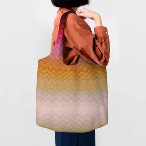 Sacs à provisions Chevrons colorés Zigzag motif Art fourre-tout toile Durable épaule Shopper bohème moderne géométrique sacs à main