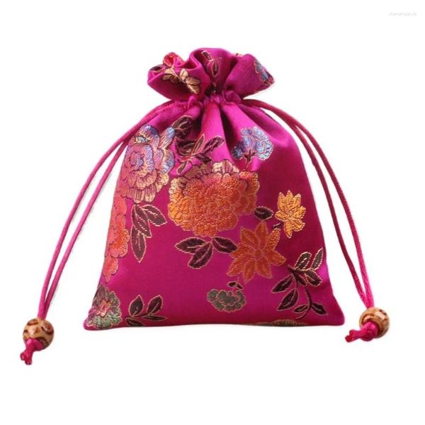 Sacs de courses Style chinois brodé de fleurs, sac à cordon, porte-monnaie, bonbons, bijoux, seau d'emballage, petit portefeuille ethnique