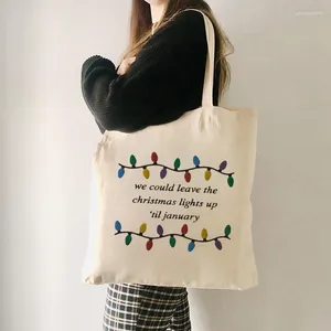 Boodschappentassen kerstverlichting tot januari Patroon Tote Bag canvas schouder voor woon -werkverkeer dames herbruikbaar cadeau Xmas