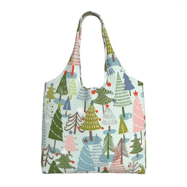 Sacs à provisions Arbre de Noël Forêt Femme Sac fourre-tout Sac à main réutilisable pour le travail Voyage Affaires Plage École