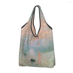 Sacs à provisions Claude Monet Peinture Impression Sunrise Grand Réutilisable Lavable Art Célèbre Épicerie 50lb Robuste Durable