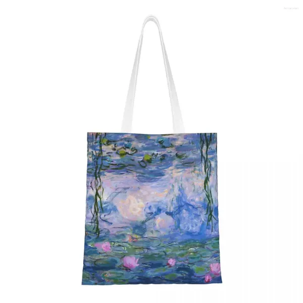 Bolsas de compras Claude Monet - Bolso de lona de lirios de agua Bolso de viaje casual de hombro plegable para damas