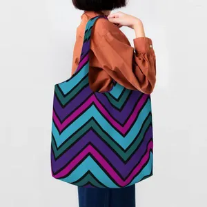 Sacs à provisions Couleur Accueil Zigzag Art Fourre-tout Sac Recyclage Bohème Moderne Géométrique Épicerie Toile Shopper Épaule Sac À Main Cadeau