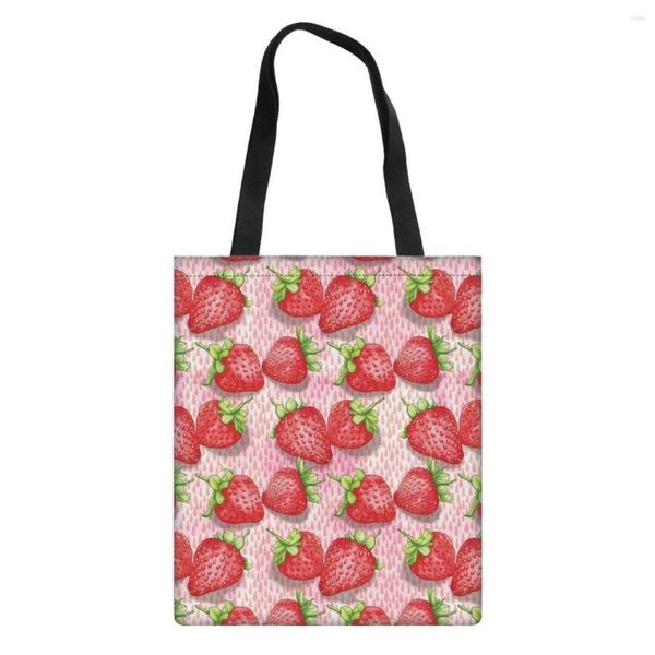 Sacs à provisions Coloranimal fraise fruits dames mignon été léger confortable sac à bandoulière en lin femme collège mode école Bolsos