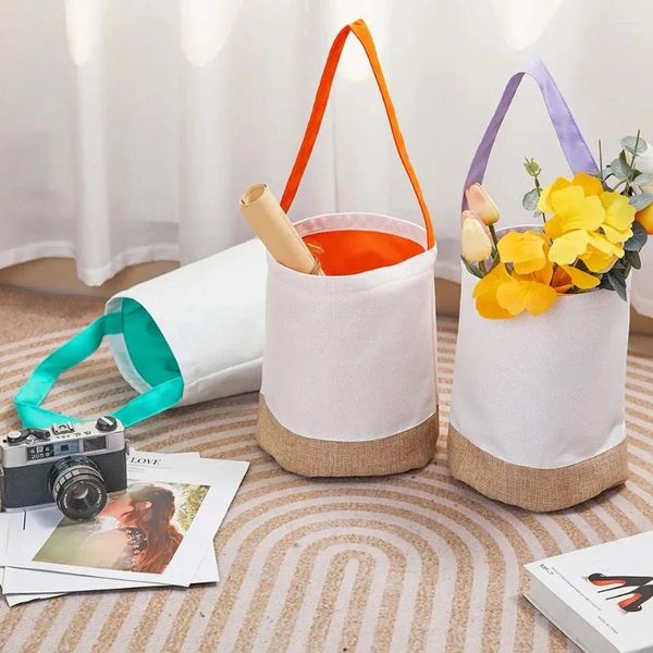 Bolsas de compras coloridas para bricolaje PO Cesta de impresión Sublimación en blanco Regalos para niños Algodón Lino Bolsa de dulces Bolsos Día de Pascua