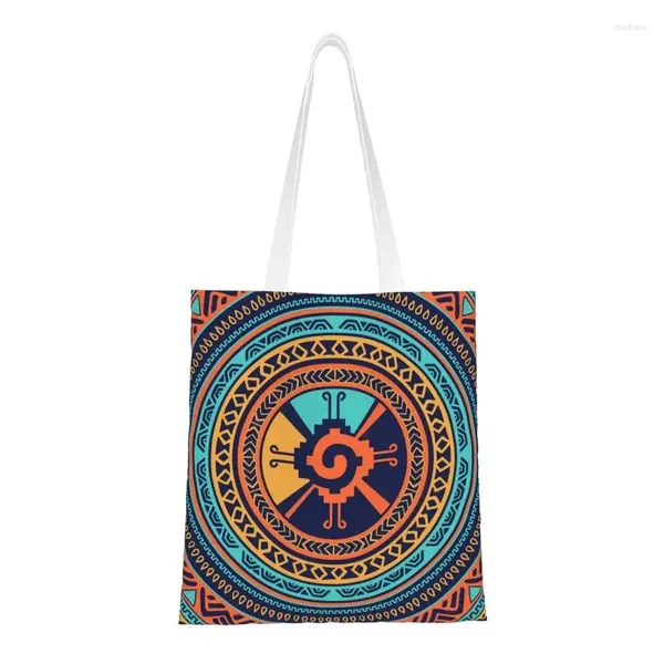 Sacs de courses colorés Hunab Ku Maya, sac fourre-tout d'épicerie pour femmes, sacs à main en toile mignons à bandoulière de grande capacité