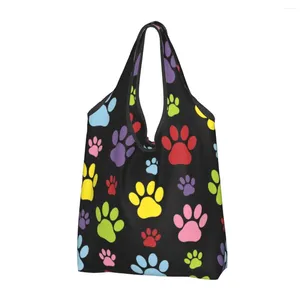 Sacs de courses à motif de pattes colorées, fourre-tout d'épicerie mignon, fourre-tout à bandoulière de grande capacité, sac à main Portable avec imprimés de chiens pour animaux de compagnie