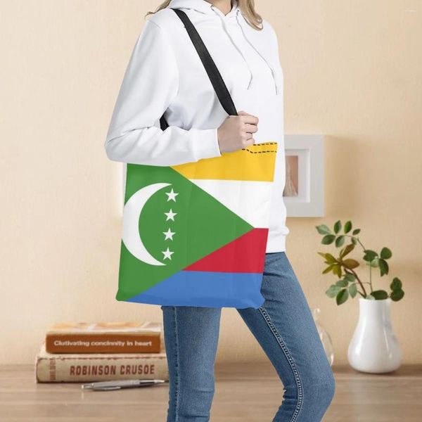 Bolsas de compras Patrón de bandera de Comoras Personalizado Personalizado Reutilizable Plegable Casual Big Totes Bolsa para almacenamiento de damas femeninas