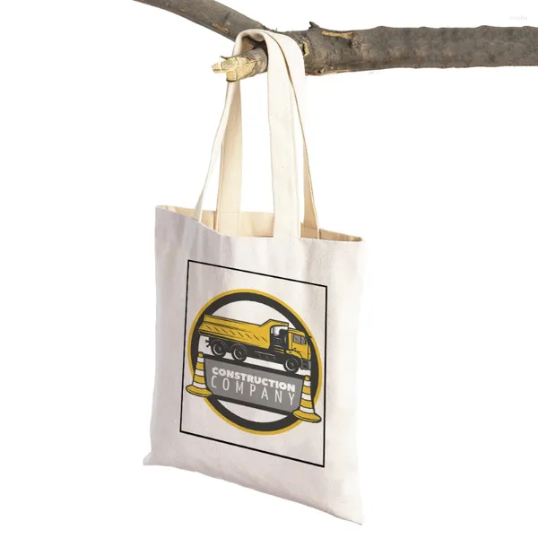 Sacs à provisions Construction Car Shopper Tote Sac à main Cartoon Excavator Bulldozer Print Casual Children Toile Supermarket Sac