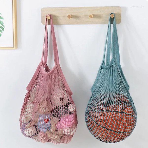 Bolsas de compras bolsas de cuerda de malla de algodón reutilizable de almacenamiento de frutas plegables bolsos de bolsos para el bolso de la mujer 2024