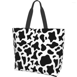 Bolsas de compras Bolsa de asas con estampado de vaca Punto grande Mujeres Regalos de hombro casuales Reutilizable Impermeable para viajes de comestibles al aire libre