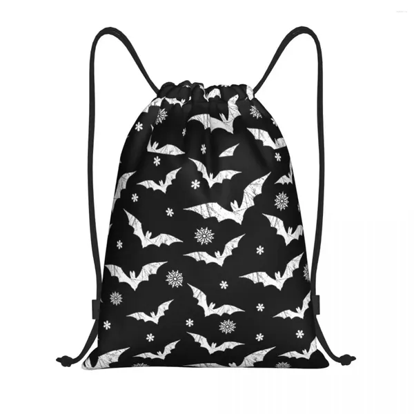 Sacs à provisions Creepy Bats Christmas Pattern Sac à dos à cordon de serrage Sac de sport pour hommes femmes Halloween Goth Occult Witch Training Sackpack