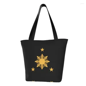 Boodschappentassen op maat 3 sterren en een zon Filippijnen vlag canvas tas dames duurzame boodschappen Tote Shopper