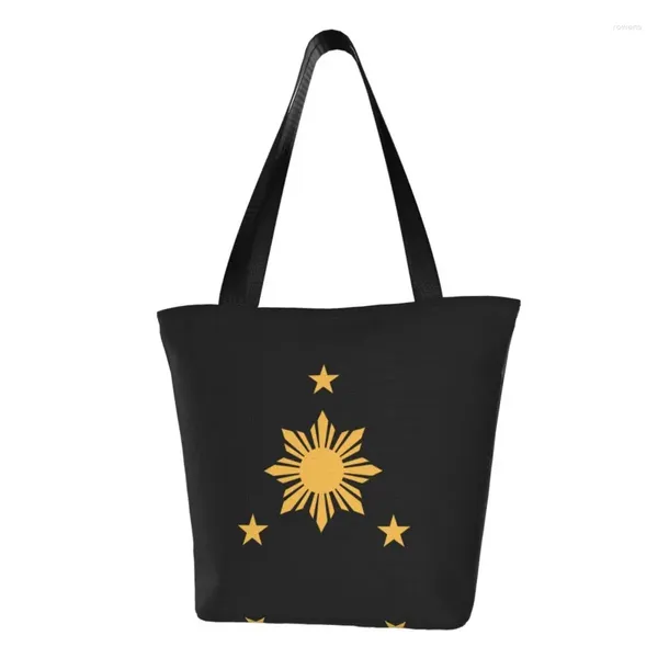 Bolsas de compras Personalizadas 3 estrellas y un sol Filipinas Bandera Bolsa de lona Mujeres Durable Comestibles Tote Shopper