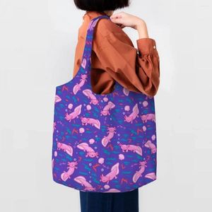 Sacs à provisions personnalisés Axolotl motif toile sac femmes Portable grande capacité épicerie salamandre Animal fourre-tout Shopper sacs à main
