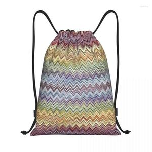 Bolsas de compras Boho personalizados Chic Modern Zigzag Drawstring Bag Men Women Ligero Geométrico Geométrico Multicolor de almacenamiento Gimnasio Mochila