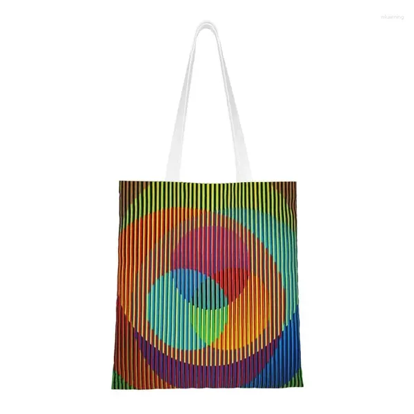 Bolsas de compras personalizadas Carlos Cruz Diez Arte cinético y óptico Bolsa de lona Mujeres Reciclaje de comestibles Tote Shopper