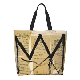 Boodschappentassen Custom Crown van Basquiats Canvas Dames Recycling Grote capaciteit Boodschappen Graffiti Art Shopper Tote