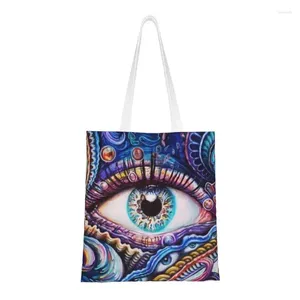 Boodschappentassen Custom Eye See You Canvas Tas Vrouwen Wasbare Boodschappen Evil Eyes Mystic Abstract Art Shopper Tote