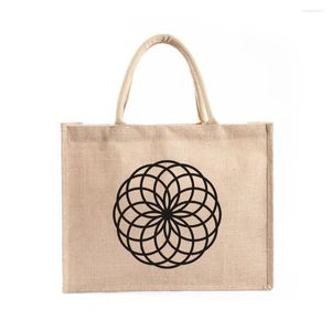 Boodschappentassen Custom Flower Of Life Black Tote Bag met handvat heilige geometrie The Beach gepersonaliseerde jute