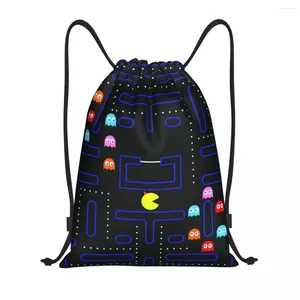 Bolsas de compras Geeks personalizados Arcade Doodle Game PacMan Consola Cordón Mujeres Hombres Ligero Deportes Gimnasio Almacenamiento Mochila