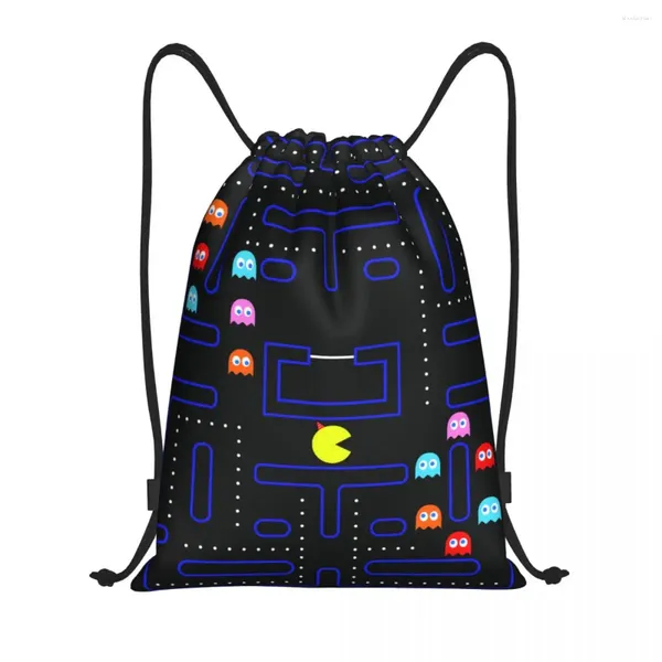 Sacs de courses personnalisés Geeks Arcade Doodle Game PacMan Console avec cordon de serrage pour femmes et hommes, sac à dos de rangement léger pour sport et gymnastique