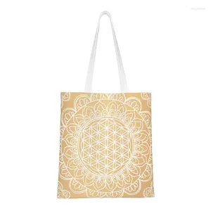 Sacs de courses personnalisés fleur dorée de vie Mandala, sac en toile pour femmes, épicerie réutilisable, fourre-tout à géométrie sacrée