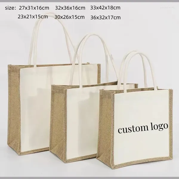 Bolsas de compras Bolsa de yute personalizada Bolsos de gran capacidad para mujeres Tote femenino Tela Shopper Monedero Arpillera Comestibles Eco