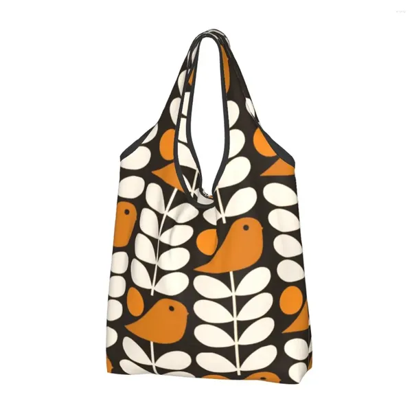 Bolsas de compras Custom Multistem Birds Negro Blanco Naranja Portátil de gran capacidad Comestibles Orla Kiely Scandi Tote Shopper