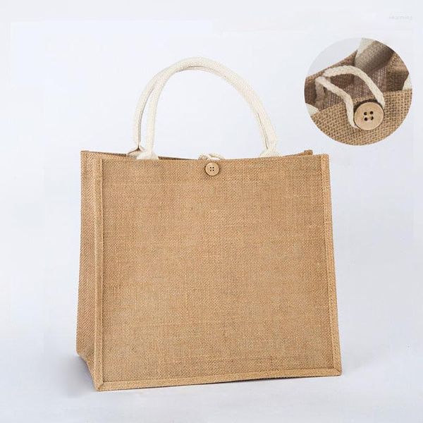 Bolsos de compras Bolsos de mano de yute natural personalizados para mujeres